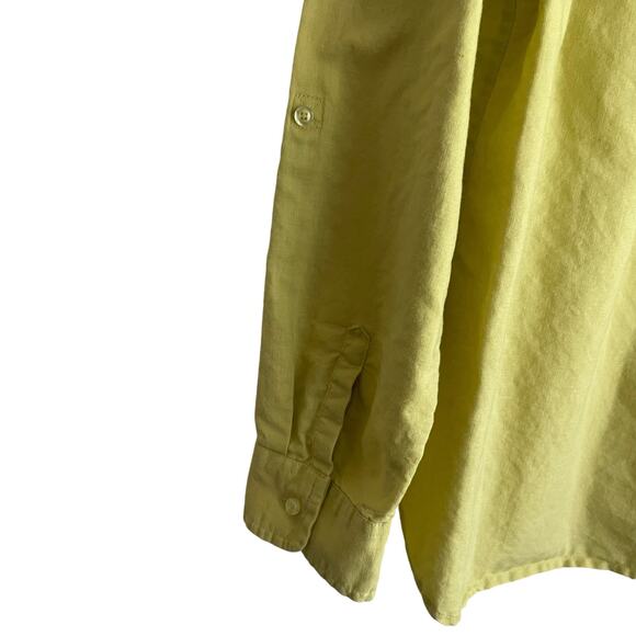Talbots Women Top L Chartreuse Linen Cotton Sustainable Office Preppy Coastal - Picture 4 of 9